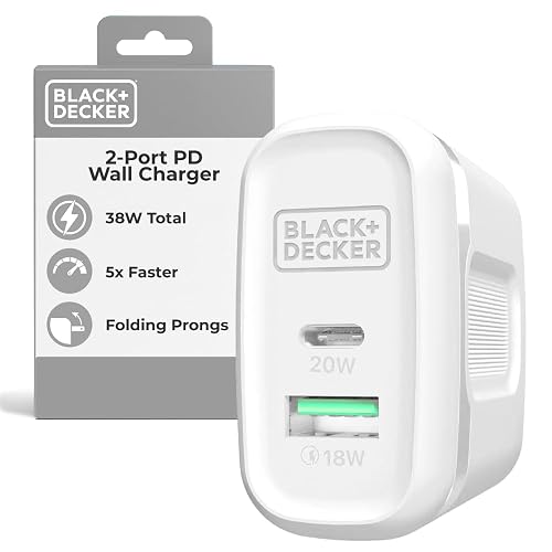 BLACK+DECKER Quick-Charge PD Wall Charger, 2-Port, 38W - USB & Type C Wall Plug - Compact Power Block USB C - Fast Charger Adapter Power Delivery