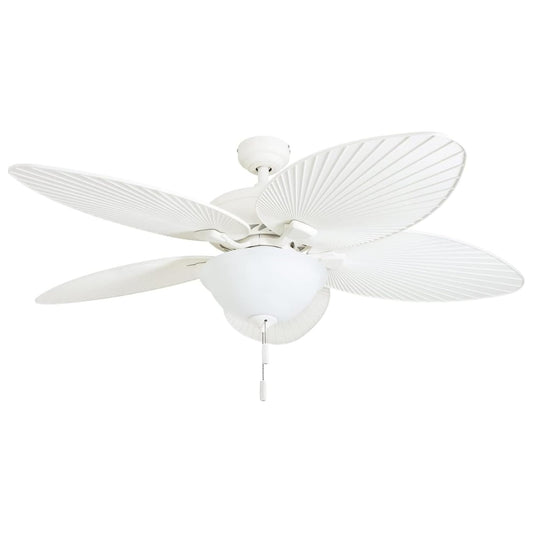 Honeywell Palm Island 52 Inch Tropical Indoor Outdoor Ceiling Fan, LED Light, 5 Palm Leaf Blades, Pull Chain Control, Quiet Motor, White