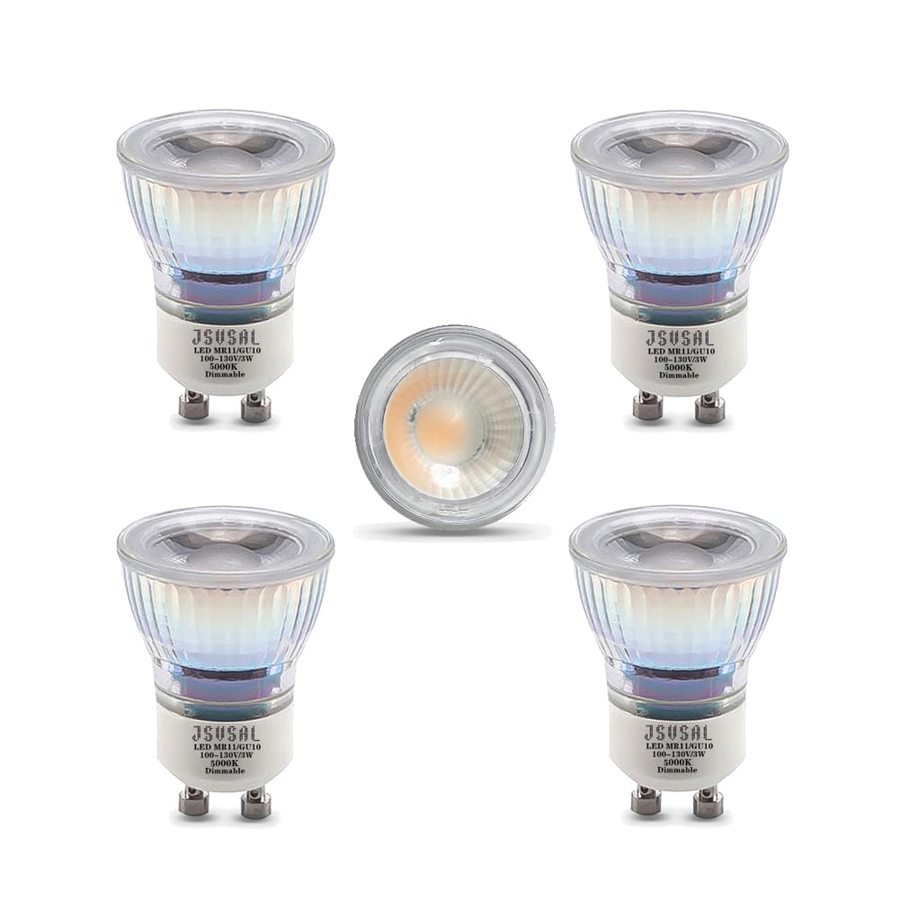 JSVSAL MR11 GU10 LED Light Bulbs,Dimmable,Daylight White, AC120V,3W,4 Pack
