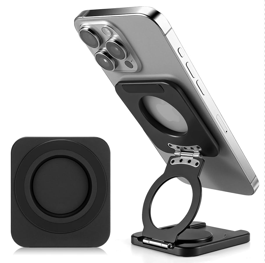 Square Magnetic Phone Holder Stand for MagSafe iPhone 17/16/15/14/13/12 Series, Foldable Phone Adapter Stand Ring Holder for Gym Car Desk Phone Grip