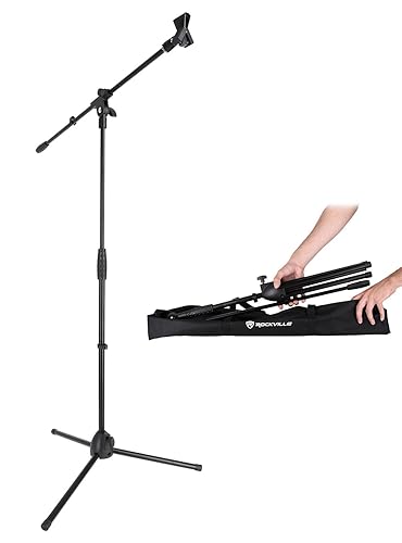 Rockville RVMIC50 Portable Mic Stand with Boom, 30.7"-50.4" Adjustable Height, 30" Boom, Lightweight Sturdy Steel Tubes, Includes Carry Bag, For DJs