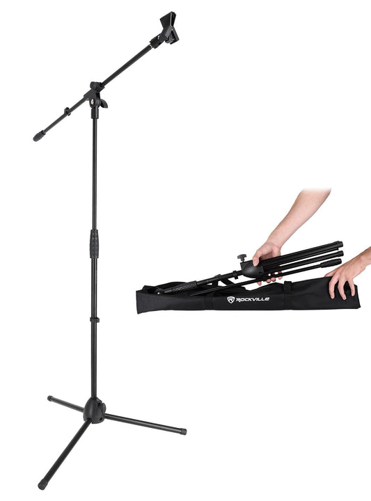 Rockville RVMIC50 Portable Mic Stand with Boom, 30.7"-50.4" Adjustable Height, 30" Boom, Lightweight Sturdy Steel Tubes, Includes Carry Bag, For DJs