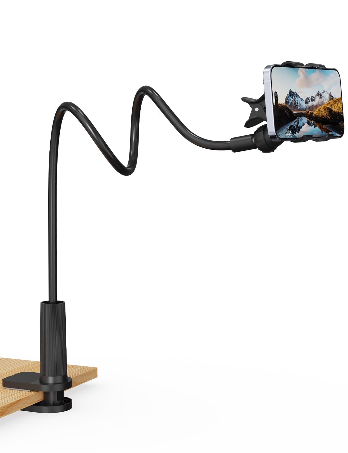 Crnthyr Phone Holder for Bed, Gooseneck Phone Holder for Desk Bedside Table, Flexible Gooseneck Long Arm Stand with Adjustable 360°Cell Phone Mount