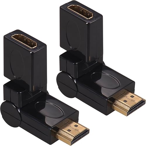 Warmstor 2-Pack Right Angle HDMI 2.0 Male to Female Connector HDMI Swivel Adapter 90 180 270 360 Degree Angle Adjustable Rotatable Gold-Plated Support