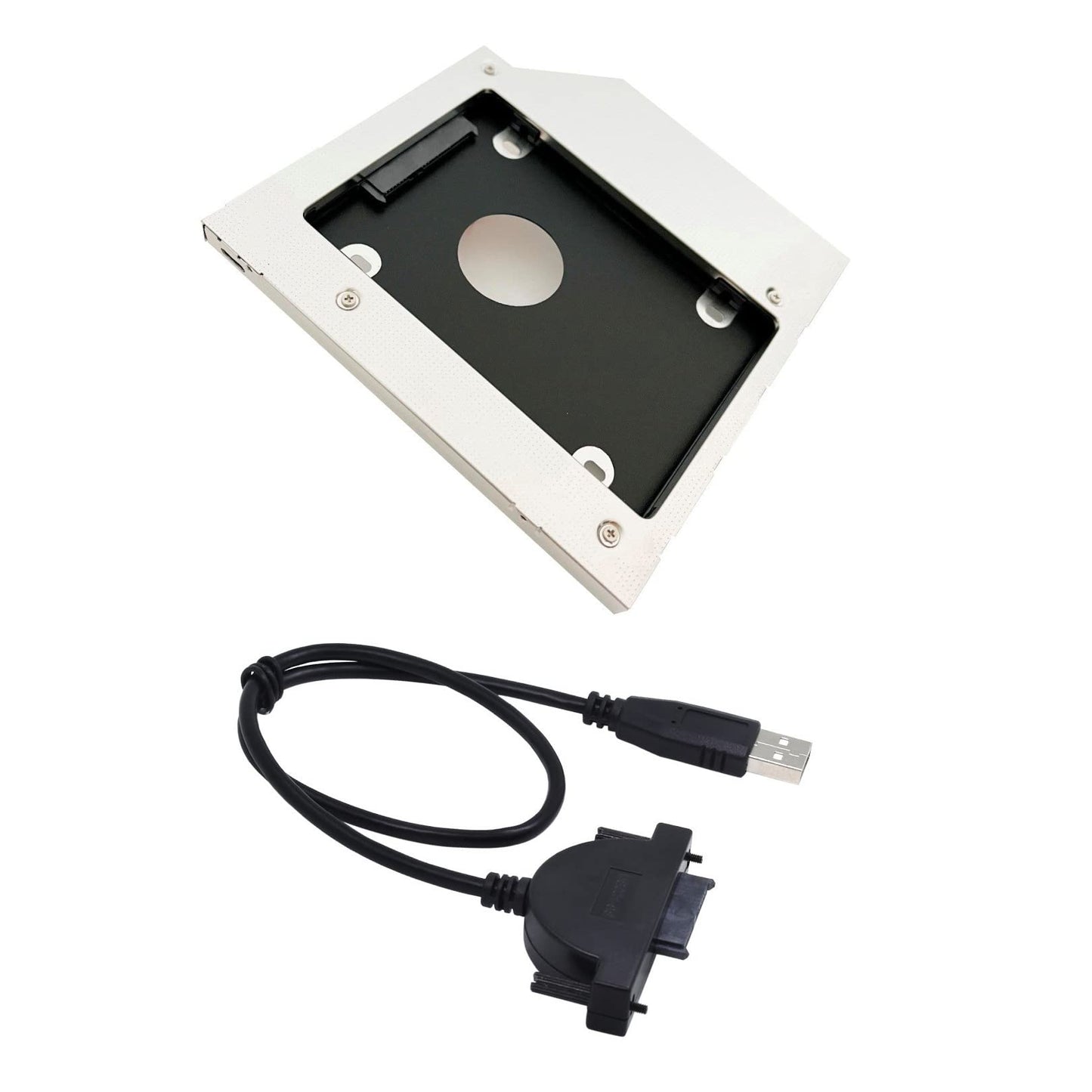 SATA 2nd Hard Drive Optical Bay Caddy Case Tray for 9.5mm Universal Laptop CD / DVD-ROM Optical Bay + USB 2.0 Cable for Laptop ODD DVD