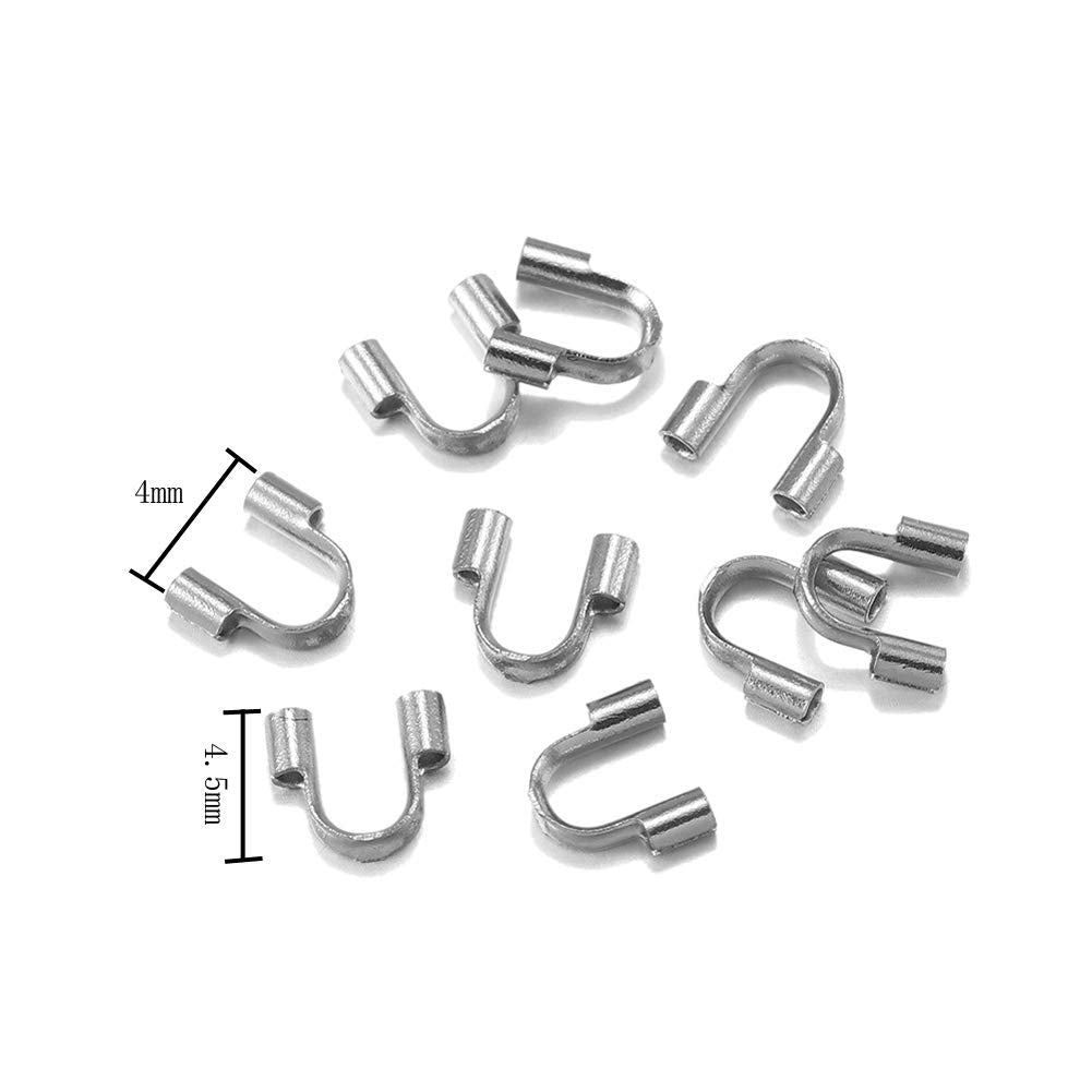 200 Pieces Wire Protector Wire Guard Guardian Protectors Wire Cable Protector Loops U Shape Accessories 4.5x4 mm for Jewelry Making, Silver