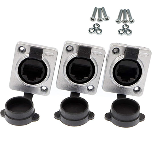 Uonecn RJ45 Waterproof Connector Dust Plug 3 PCS RJ45 Connectors IP65 Mount Ethernet Panel Connector.