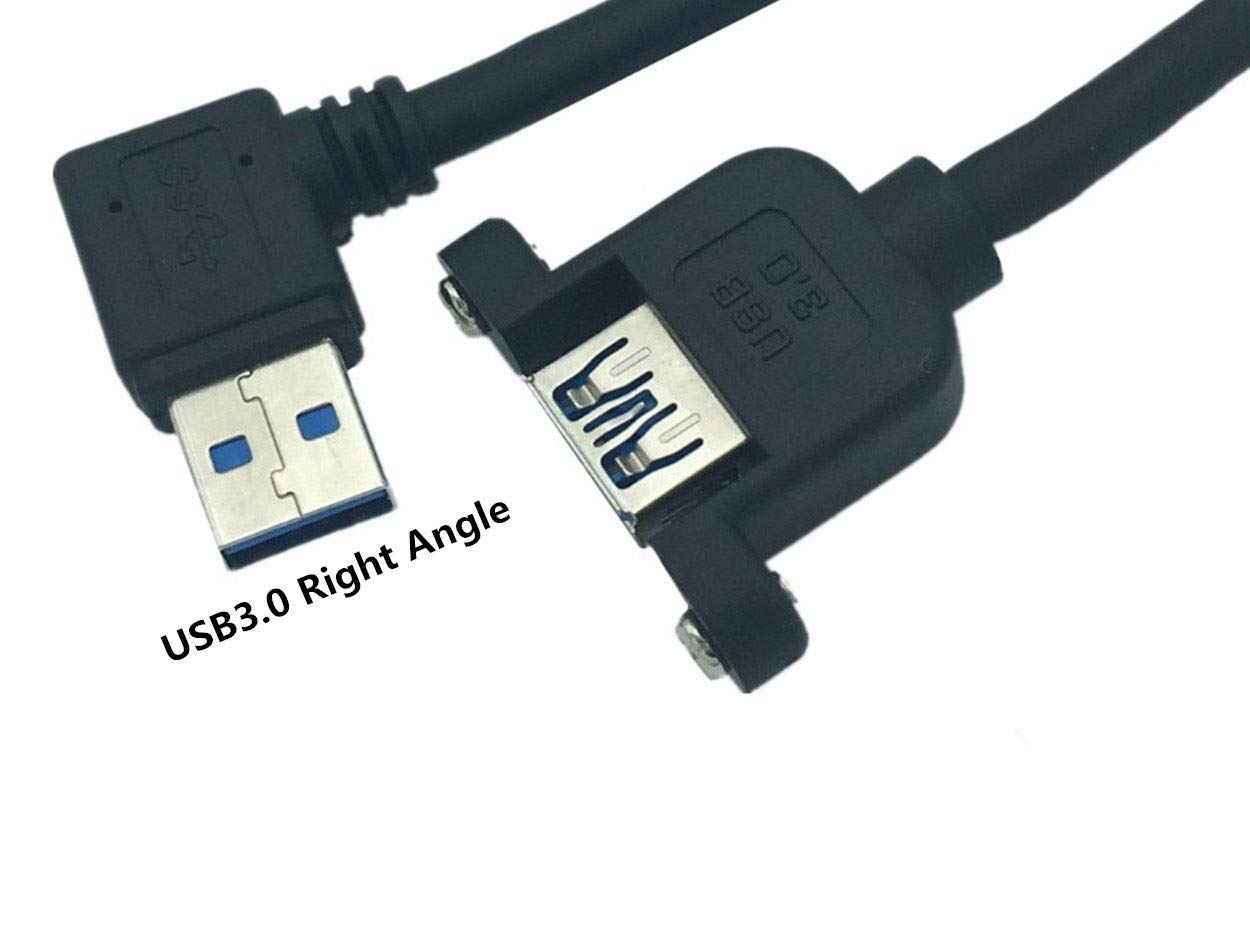 Panel- Mount USB 3.0 Extension Cable, Haokiang 1 ft/30cm 90 Degree Right Angle USB 3.0 Type A Male to Type A Female with Screw Hole Panel Mount