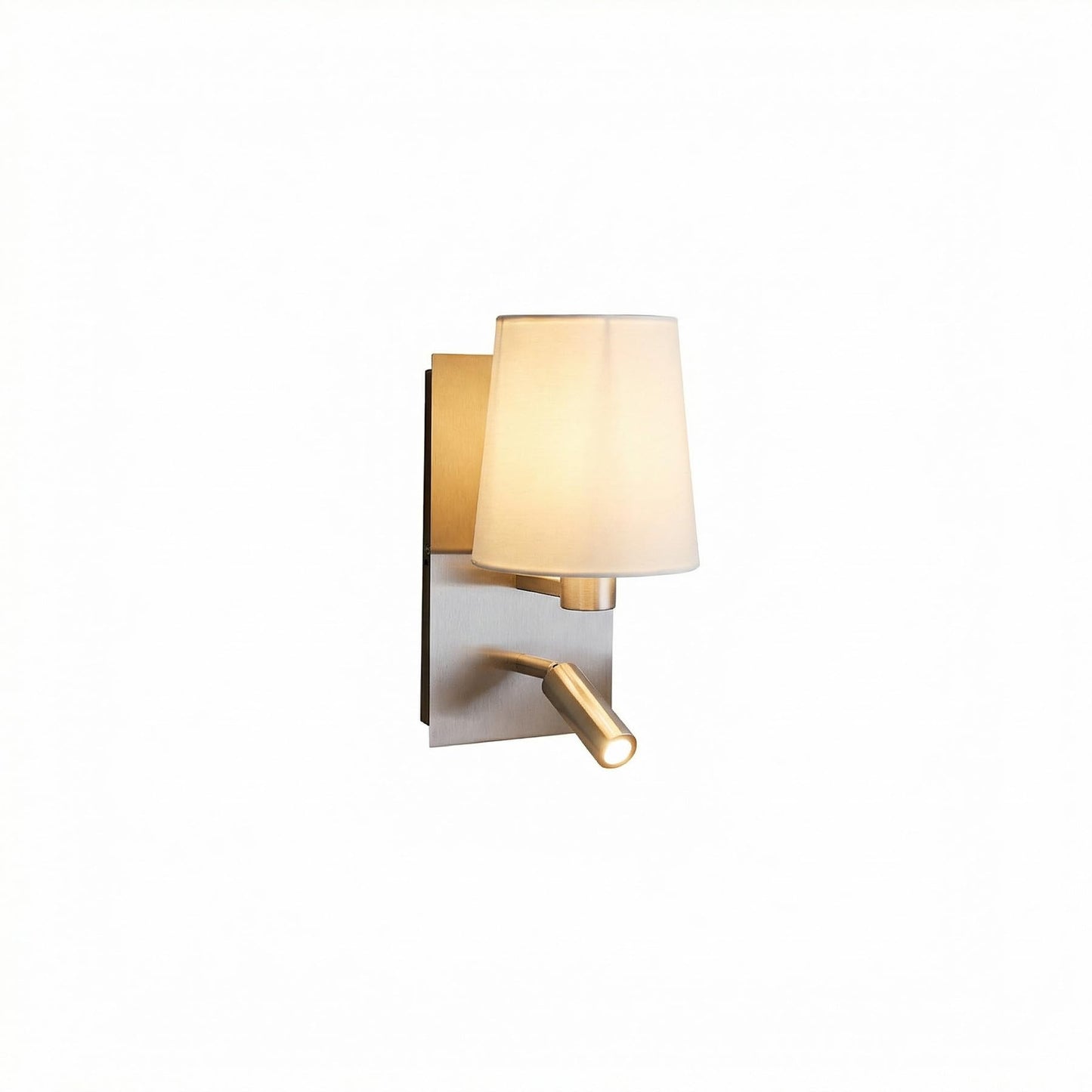 Lucande 12.1" Wall Sconce with Shade & Reading Light, White Fabric Wall Lamp for Bedroom, Silver Bedside Wall Light with LED Reading Light 3000K 205
