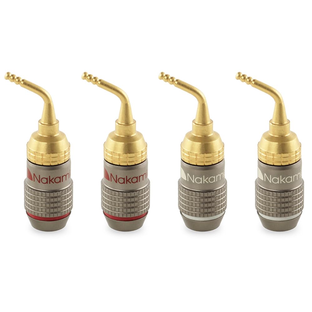 Nakamichi FanLock Excel Series 24k Gold Plated 2mm Pin Plug Banana 10 AWG - 18 AWG Gauge Size 4mm for Spring Clip Speakers Amplifier Hi-Fi Home