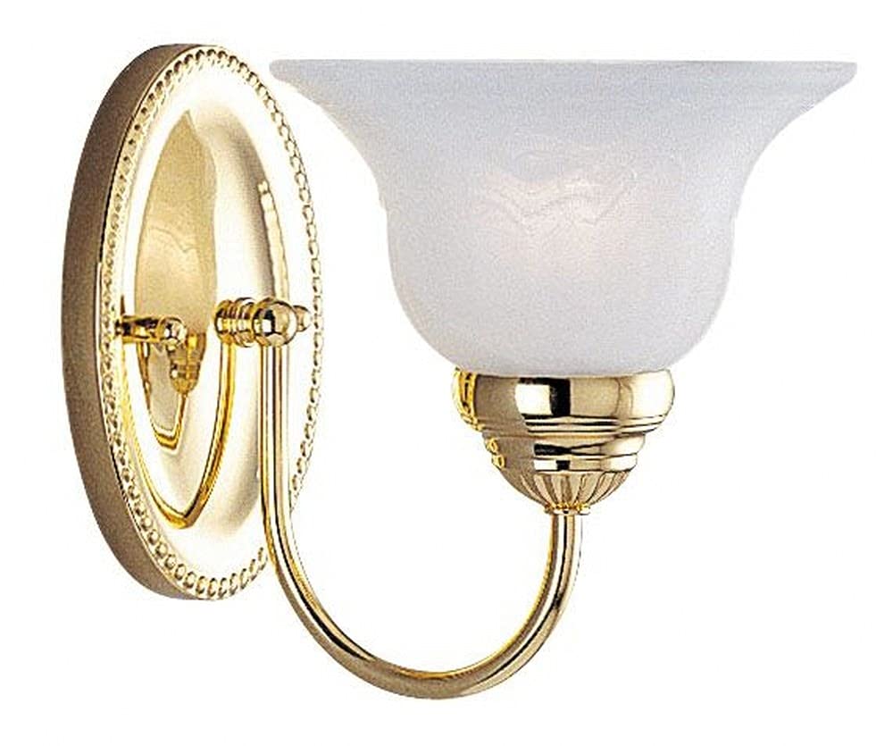 Livex Lighting 1531-02 Edgemont Single Light Wall Sconce Polished Brass with White Alabaster Glass, 7 x 8.75 x 8