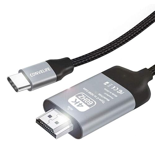 CONVELIFE USB C to HDMI Cable (4k@60Hz), 10ft/3m Type C to HDMI Cable, USB 3.1 & Thunderbolt 3 Compatible for MacBook Pro, iPad Pro, iMac 4K / 5K