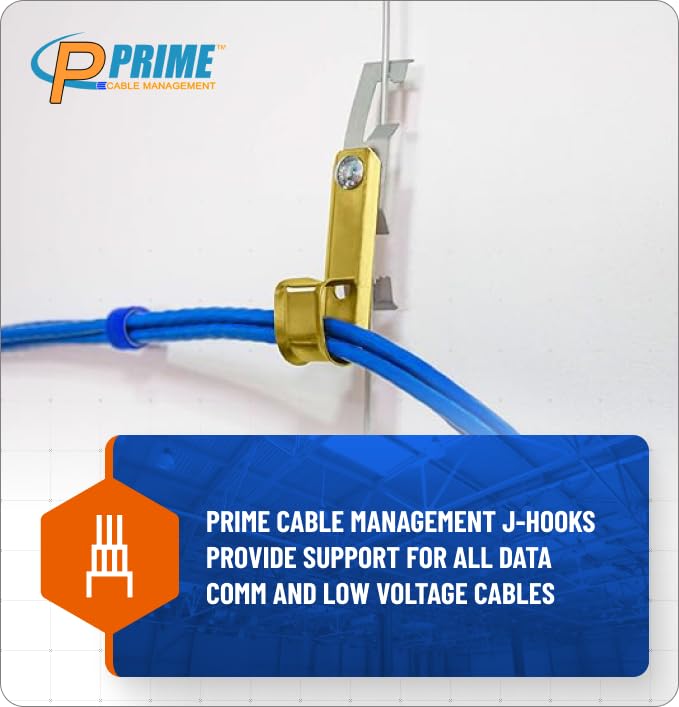 Prime Cable Management 3/4 Heavy Duty Metal Cable & Wire Support Batwing J-Hook Hangers with Bat Wing Clip for attaching ceiling wire & threaded rod