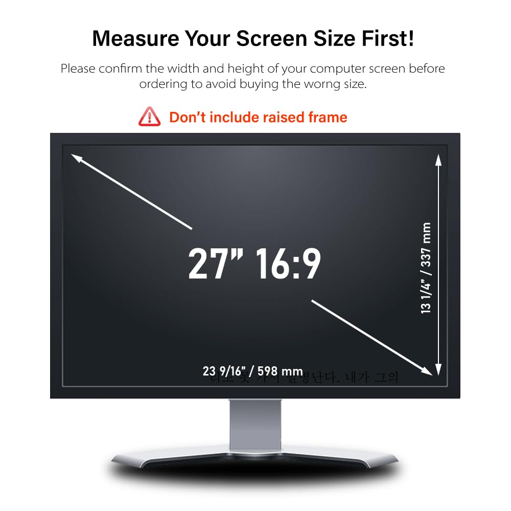 WELINC™ Light 27 Inch - 16:9 Aspect Ratio - Computer Privacy Screen Filter for Widescreen Monitor - Anti-Glare - Protects Eyes from Blue Light - Made