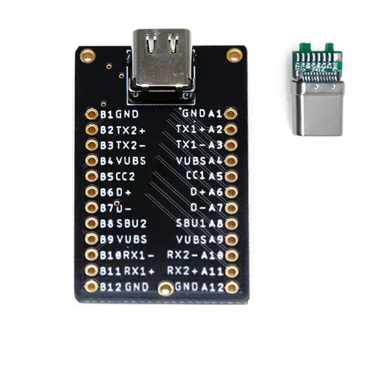 Treedix USB Type C Female 24 pin Full pins Output Breakout Board Test Socket with Male Connector
