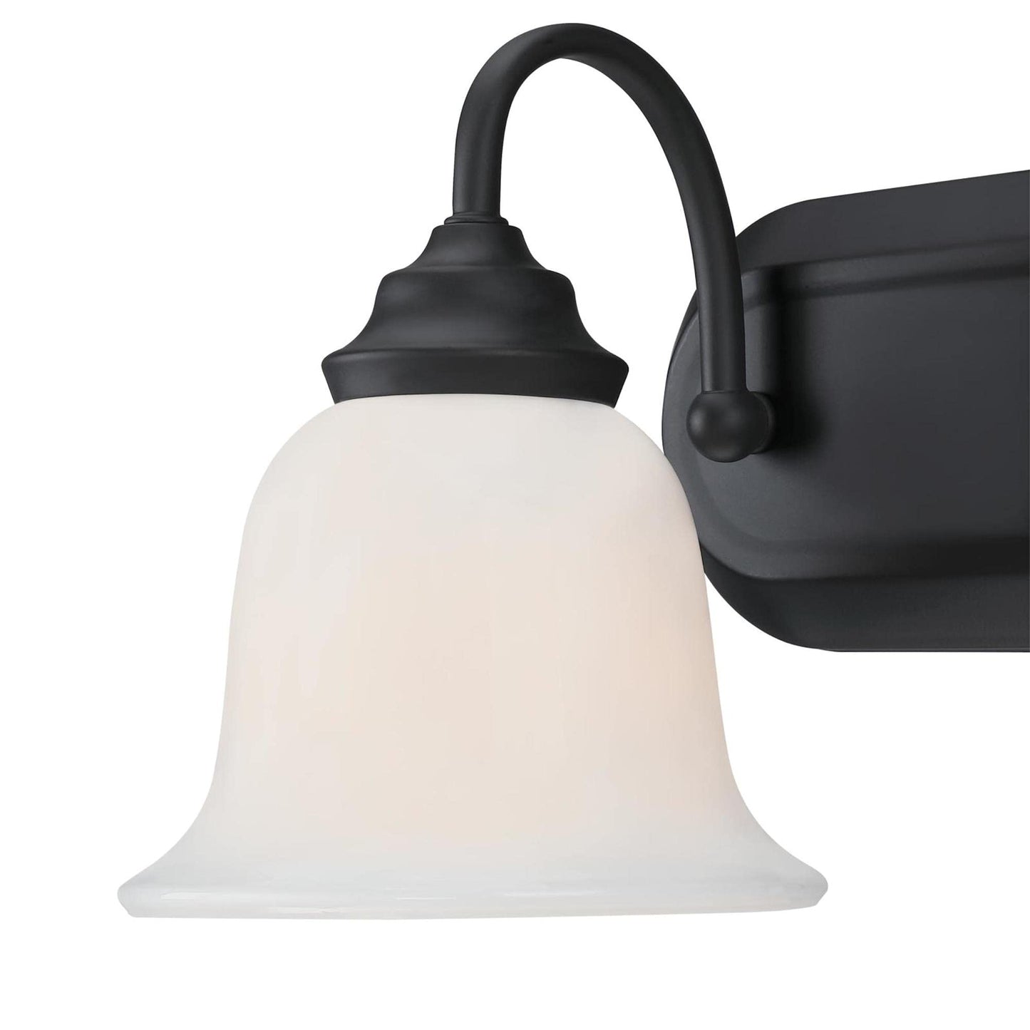Westinghouse 6117100 Harwell Traditional Four-Light Indoor Vanity Light Fixture, Matte Black Finish, White Opal Glass