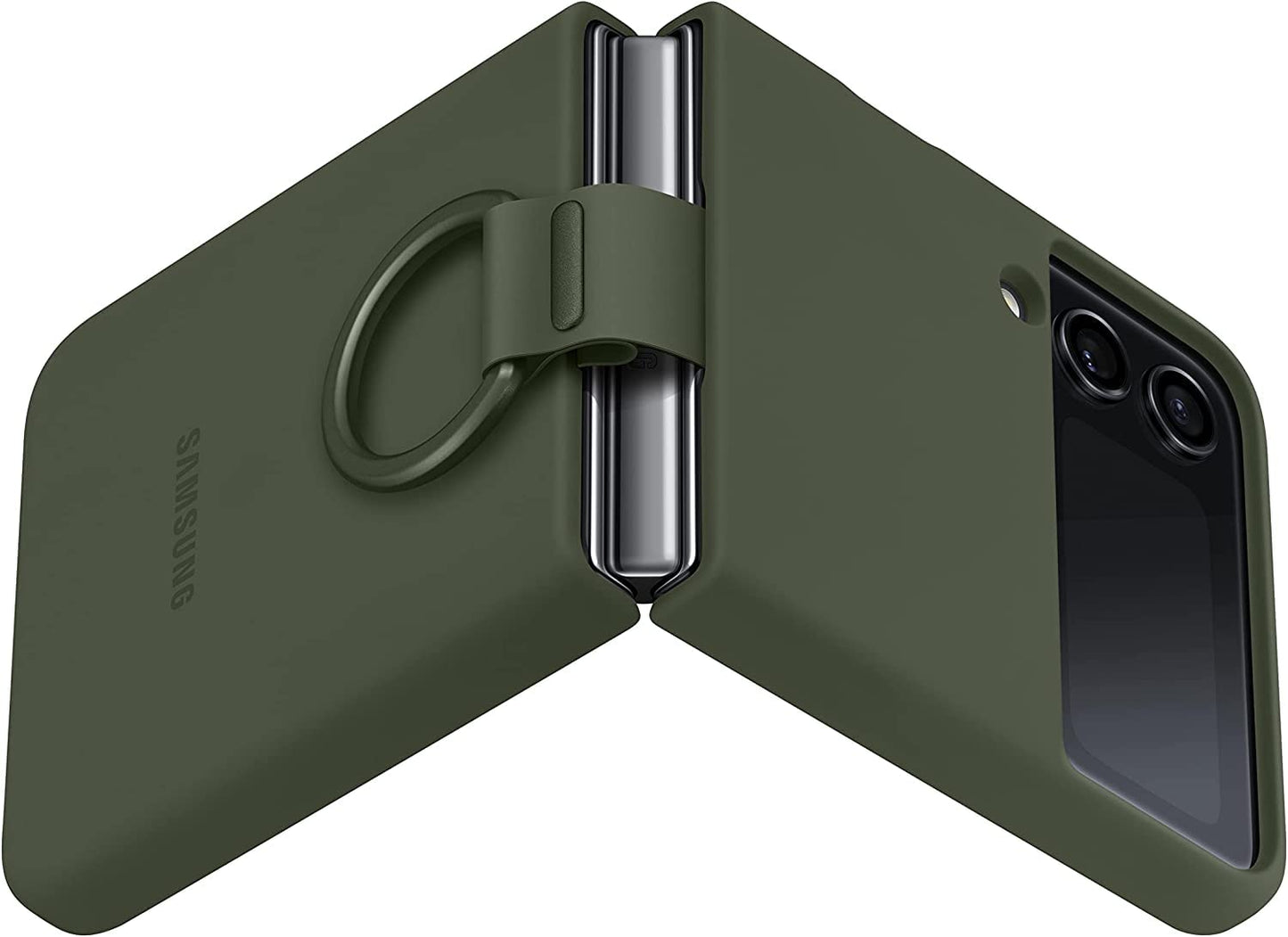 SAMSUNG Galaxy Z Flip4 Silicone Cover with Ring, Protective Z Flip 4 Phone Case with Phone Ring, Matte Finish, Handheld Design, US Version, Green