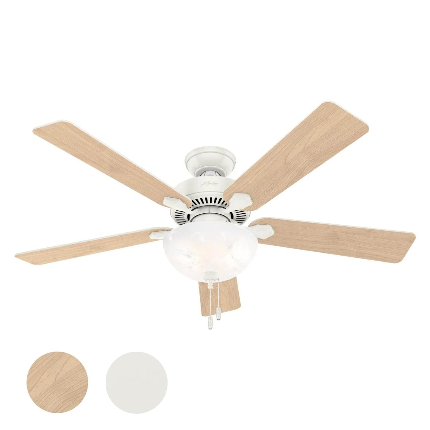 Hunter Fan 52 inch Indoor Ceiling Fan with Lights and Pull Chain, White Ceiling Fan for Bedroom, Living Room, Office, Kitchen (Renewed)