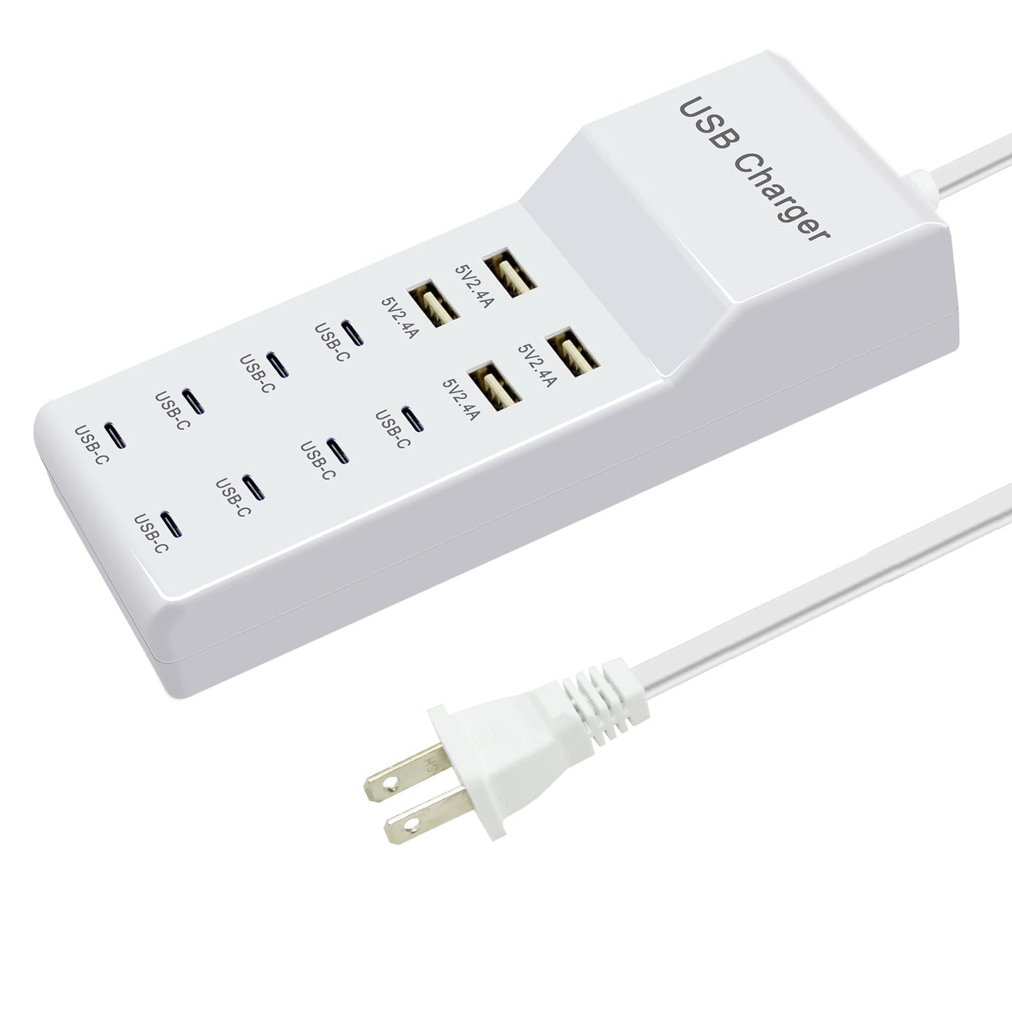 USB Charger Block, 12-Port Charging Station (4 USB-A and 8 USB-C Ports)
