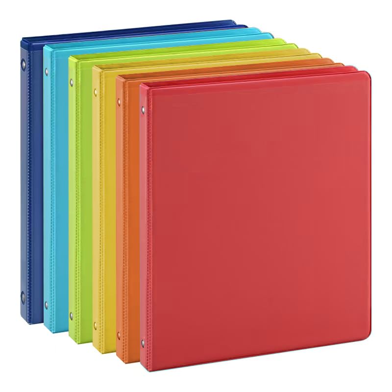 0.5-inch 3-Ring Binder with 2 Interior Pockets, 0.5'' Basic Binders Holds US Letter Size 8.5'' x 11''for Office/Home/Back to School, 6 Pack (Assorted