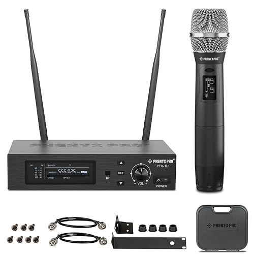 Phenyx Pro True Diversity Wireless Microphone System w/ 1000 Tunable Channels, Single Cordless Mic Set w/Auto Scan, UHF Professional Dynamic
