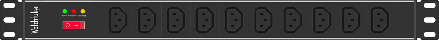 WatchfulEyE WTH-CS/PDU-C13-SG 125V/15A Heavy Duty Metal 1U Rack Mount PDU Power Strip Surge Protective 10 ft Extension Cord Integrated Circuit Breaker