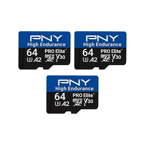 PNY 64GB PRO Elite™ High Endurance C10 U3 V30 A2 microSDXC - Up to 17.2K Continuous Recording Hours, Up to 100MB/s Read, 4K UHD, Full HD, UHS-I