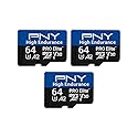 PNY 64GB PRO Elite™ High Endurance C10 U3 V30 A2 microSDXC - Up to 17.2K Continuous Recording Hours, Up to 100MB/s Read, 4K UHD, Full HD, UHS-I