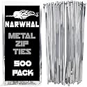 Narwhal Metal Zip Ties (Bulk 500 Pack - Industrial Grade) Heavy Duty 198 lb Tensile Strength - Self Locking - Perfect for Exhaust Wrap, Automotive