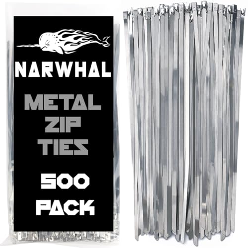 Narwhal Metal Zip Ties (Bulk 500 Pack - Industrial Grade) Heavy Duty 198 lb Tensile Strength - Self Locking - Perfect for Exhaust Wrap, Automotive