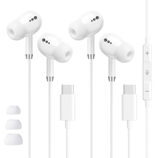USB C Headphones for iPhone 17 16 15, Wired Earbuds with Mic & Remote Control, Nosie Cancelling for Apple Headphone with 3 Size Tips, Type C Earphone