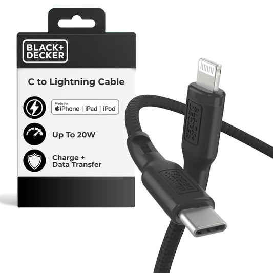 BLACK+DECKER USB C to Lightning Cable - Fast Compatible iPhone Lightning Cable - Durable Braided Type C iPhone Charger Cord - for Travel and Daily Use