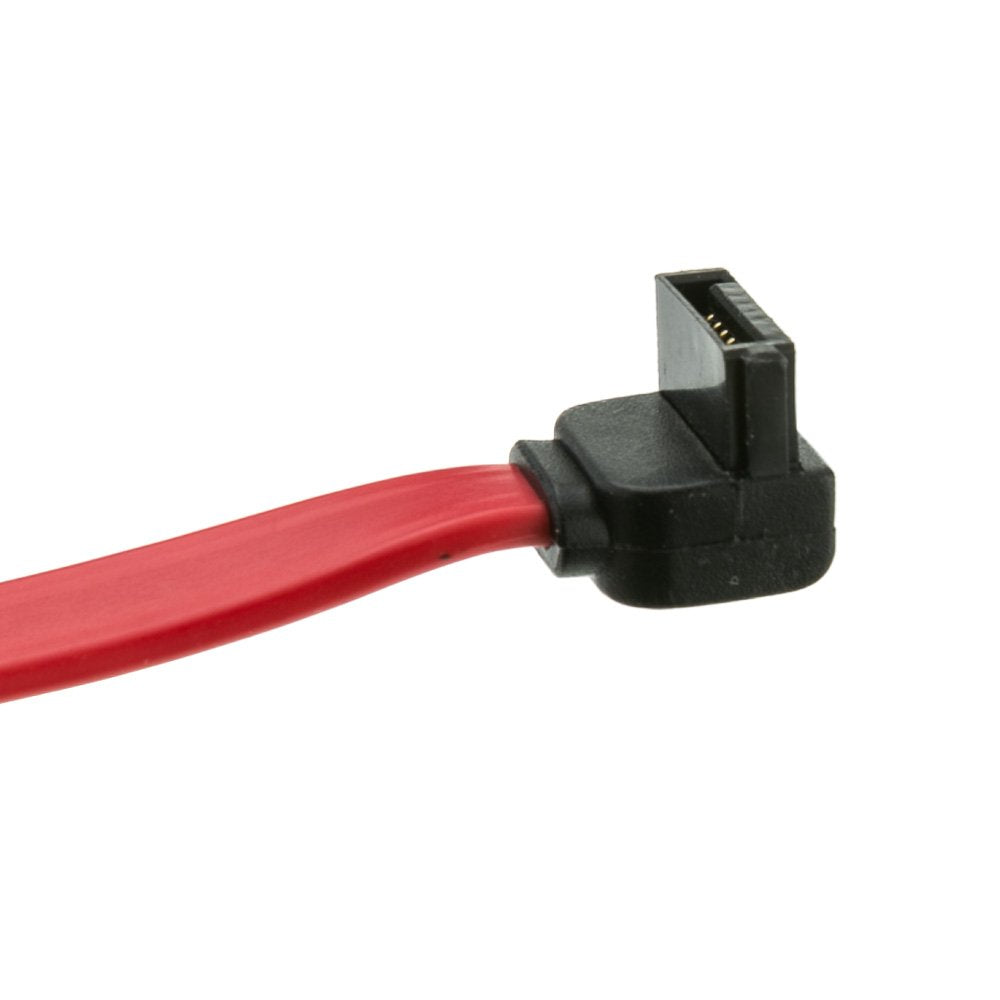 CableWholesale 1.5 Feet Serial(ATA) Cable, SATA to 90 Degree Right Angle SATA Connector, Single Right Angle SATA Cable, 26 AWG, Red, eSATA Male