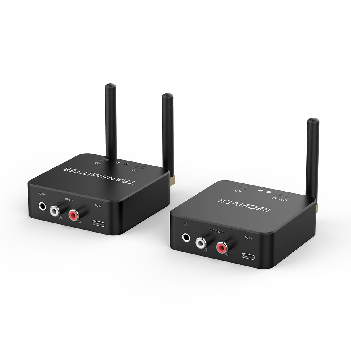 5.8GHz&5.2GHz Dual-Band Wireless Audio Transmitter Receiver for TV/PC, 160ft Long Range 0.018s Low Latency with Built-in 2.4G Bluetooth 5.3 Receiver