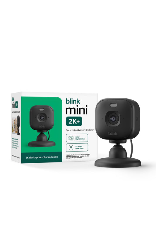 Blink Mini 2K+ (newest model) - Plug-in Home & Pet Indoor Security Camera with 2K video resolution, night vision, enhanced audio, motion detection - 1