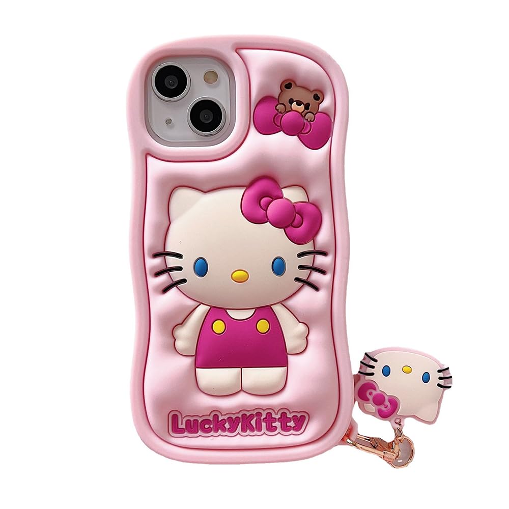 Tenmonth Cartoon Case Compatible with iPhone 13/14 Case, Cute Funny Kawaii Cat Kitty Phone Case 3D Character Soft Silicone Cover Case for Kids Girls
