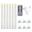 ZenQiKe Rechargeable Taper LED Candles 6 PCS with Remote Timer Suckers, 3D Flickering Flameless Light Window Candles,Battery Operated Candlesticks