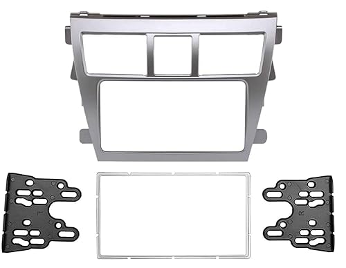 Mhakrl Silver Car Radio Fascia Panel for Toyota Vios Yaris Sedan Belta Radio Frame Radio Stereo Dash Installation Mount Trim Kit Face Plate Audio