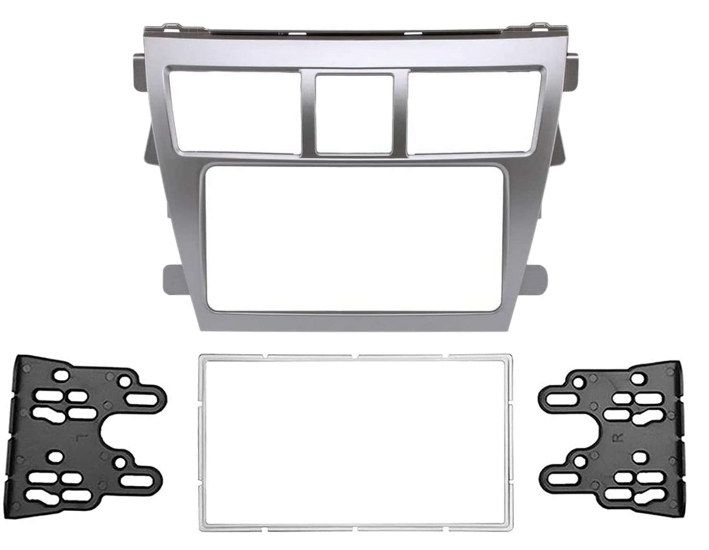 Mhakrl Silver Car Radio Fascia Panel for Toyota Vios Yaris Sedan Belta Radio Frame Radio Stereo Dash Installation Mount Trim Kit Face Plate Audio