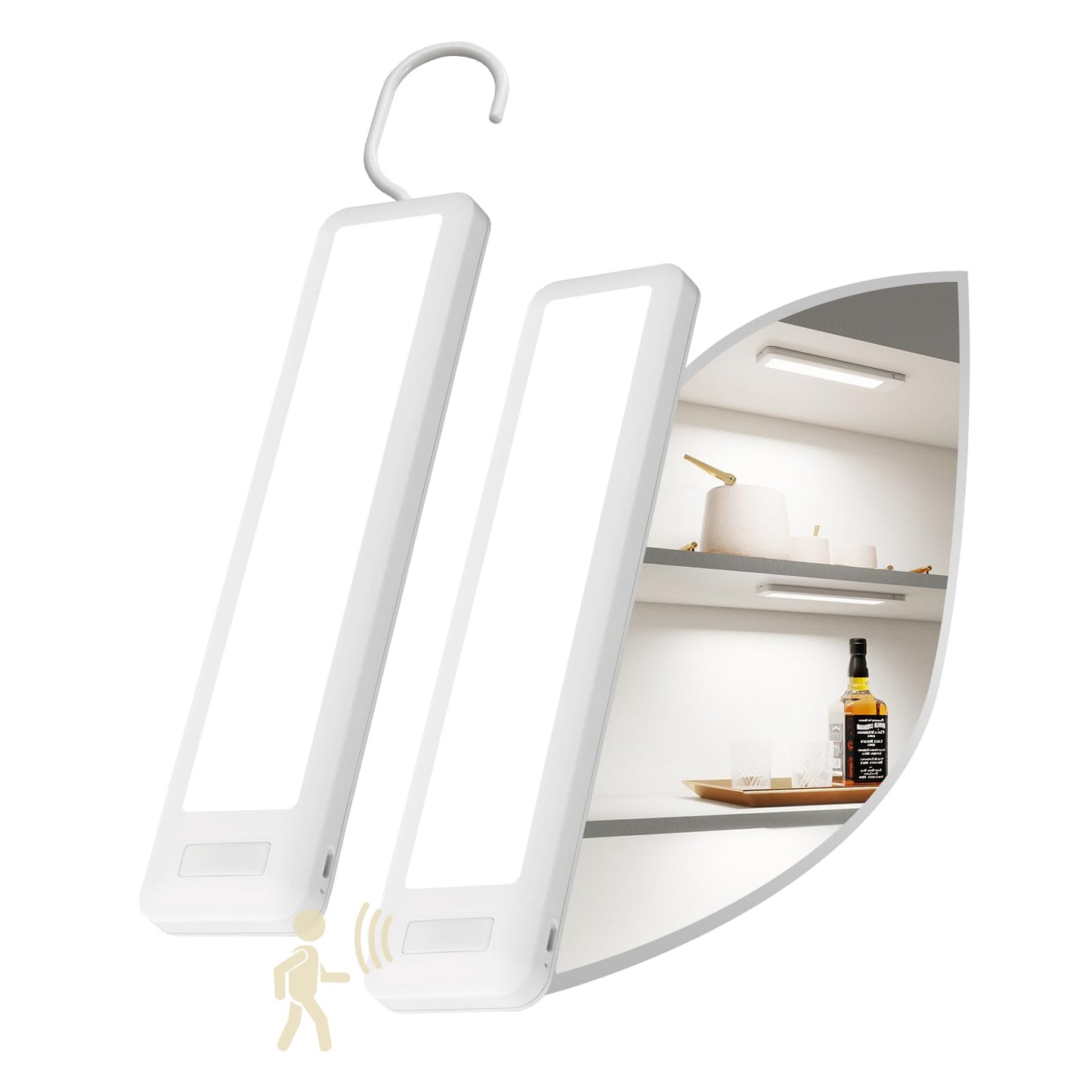 Dawnrise Under Cabinet Lights, 7.8 inch Motion Sensor Closet Light Indoor with Hook, Rechargeable Portable Lighting for Kitchen, Wardrobe, Closet