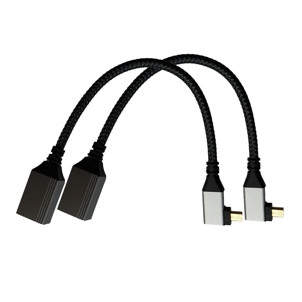 Seadream 4k Angled Micro HDMI to HDMI Adapter Cable 2Pack Nylon Braided 90°Degree Right Angled Micro HDMI Male to HDMI Female Cable 4K@60Hz HDR 3D