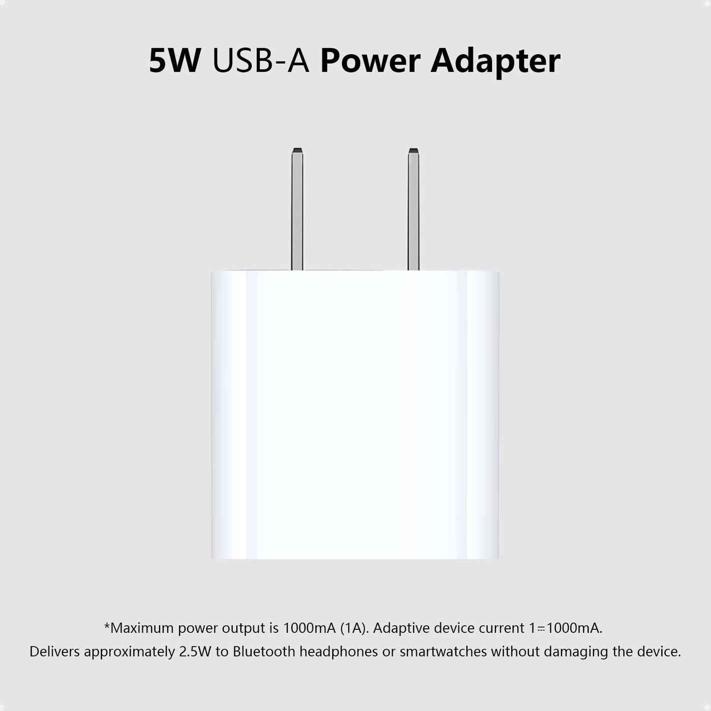 5W USB Chrager Block for Apple Watch 11/10/9/8/7/6/5/iWatch/iPhone 11/XS/XR/X/SE Series, 5V 1A Single Port USB-A Plug Travel Charging Box Cube Adapter