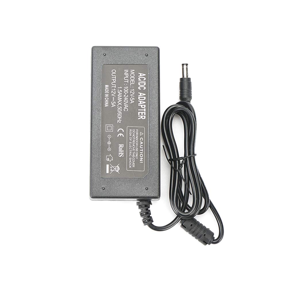 12V 5A Power Supply Adapter, AC100-240V to DC12V Converter Transformer with 5.5x2.5mm DC Output Jack for LED Strip Light,Wireless Router,ADSL…