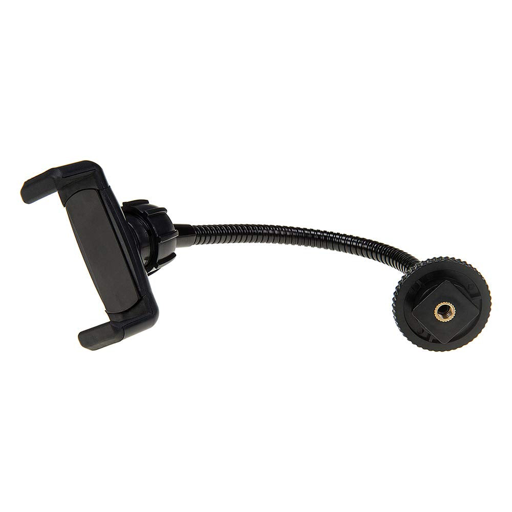 Fotodiox Cell Phone Mount w/Gooseneck Tripod/Hot Shoe Adapter - Universal Phone 1/4" Tripod Mount Clamp for Smartphones, 2.2-4" Wide Adjustable