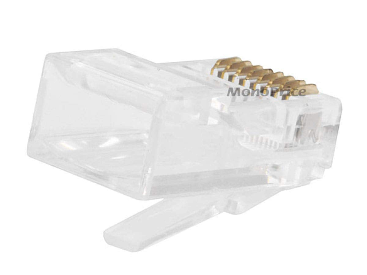 Monoprice Cat5e RJ45 Modular Plugs - Crimp Connectors, Gold Plated Contacts, UTP, For Solid Wire, 100-Pack