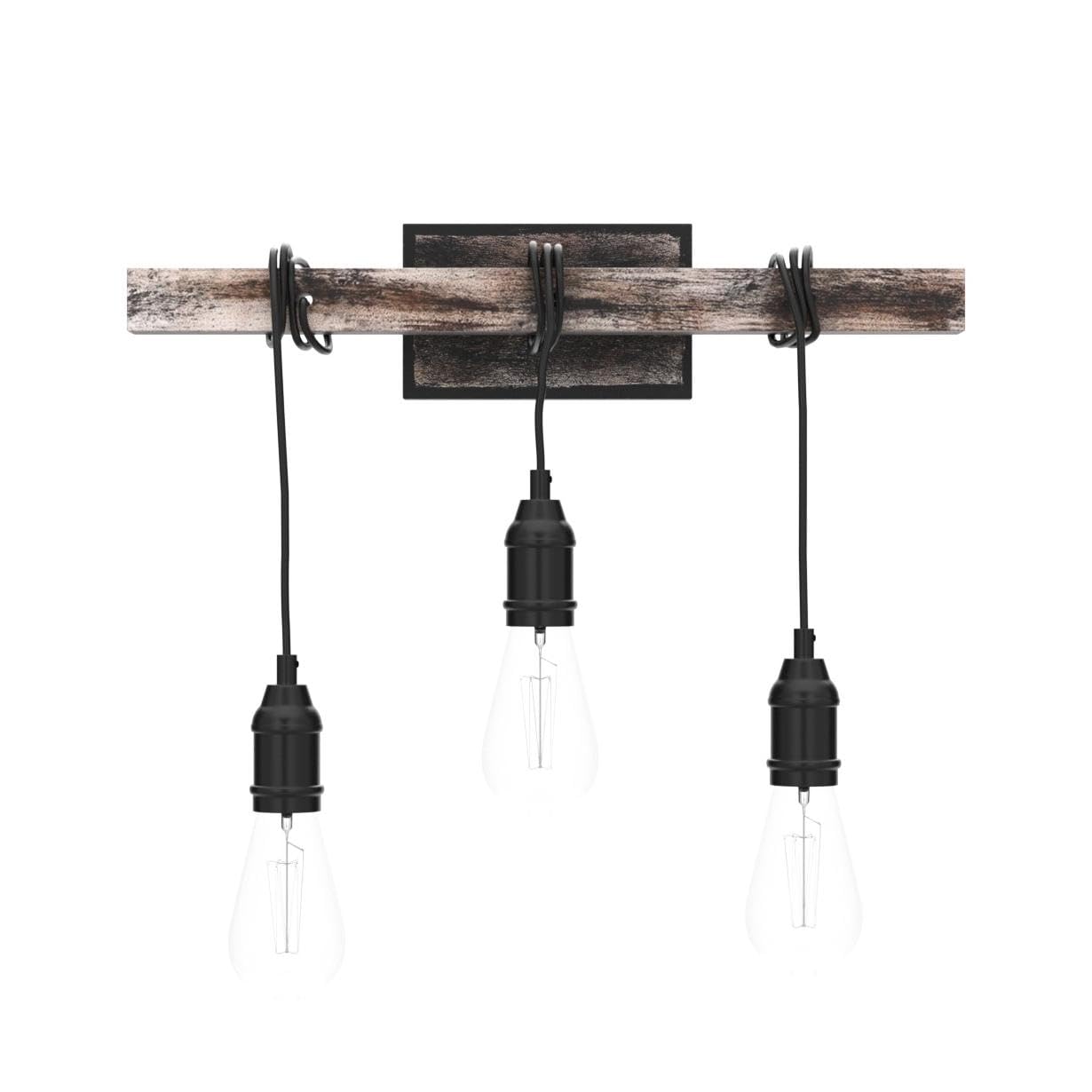 LMSOD 3 Lights Vintage Wall Sconce, Farmhouse Industrial Bare Bulb Wire Wrapped Wood Beam Linear Bathroom Vanity Light