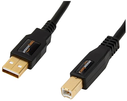 Amazon Basics USB-A to USB-B 2.0 Cable for Printer or External Hard Drive, Computer Compatible, Gold-Plated Connectors, Black, 6 Foot