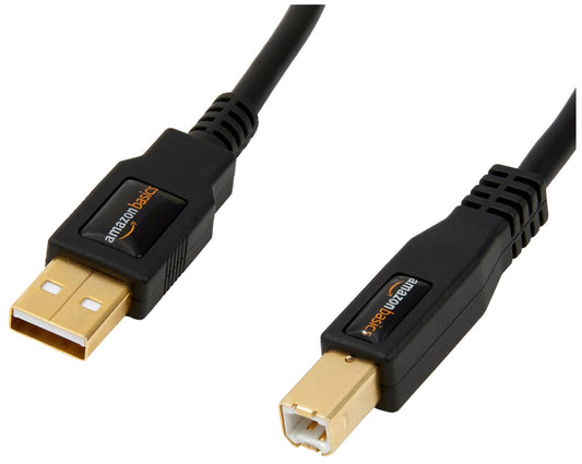 Amazon Basics USB-A to USB-B 2.0 Cable for Printer or External Hard Drive, Computer Compatible, Gold-Plated Connectors, Black, 6 Foot