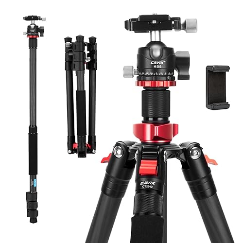 CAVIX 62" Professional Carbon Fiber Camera Tripod, Tripod & Monopod 2 in 1, Lightweight Travel Tripod with 360° Ball Head and Arca-Swiss QR Plate