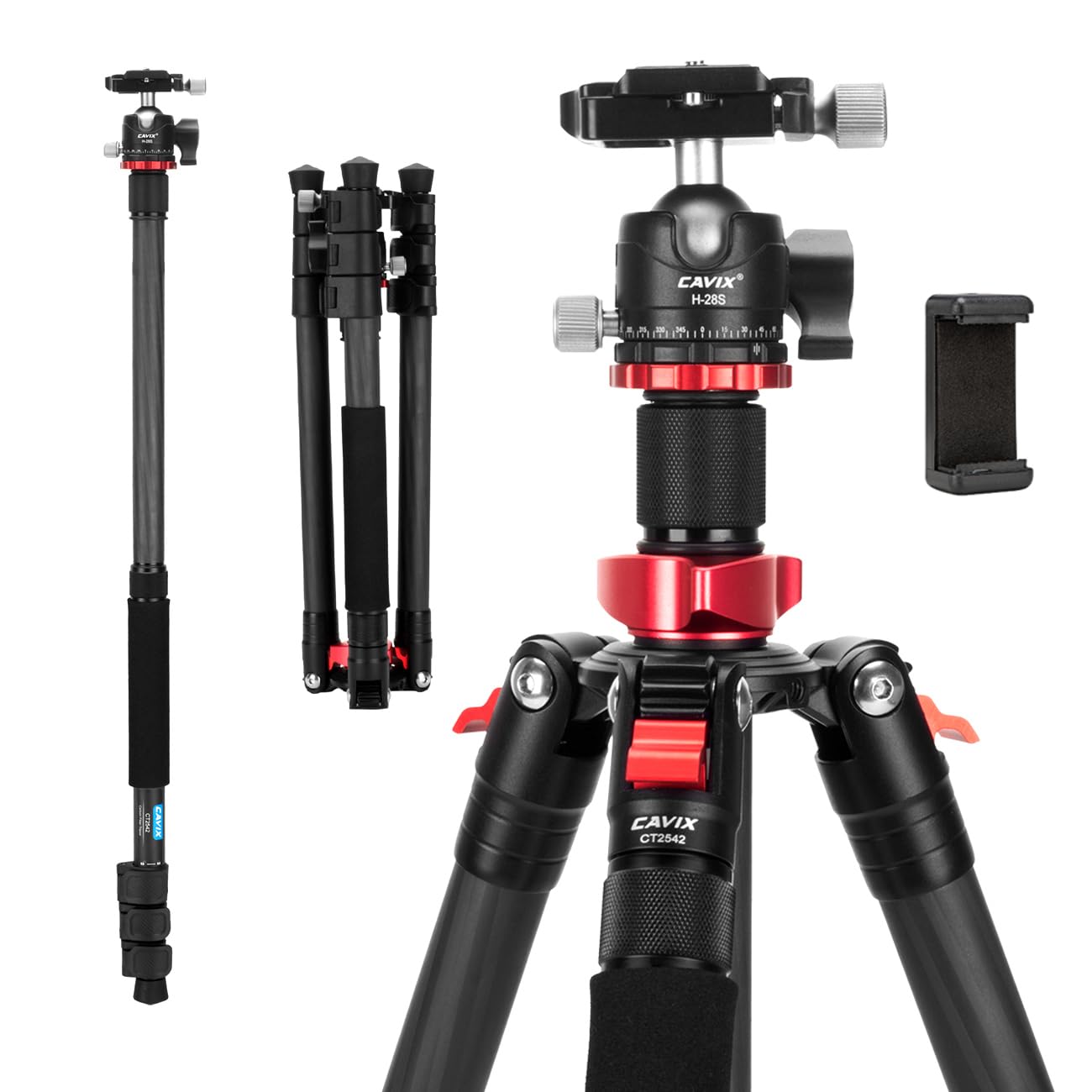 CAVIX 62" Professional Carbon Fiber Camera Tripod, Tripod & Monopod 2 in 1, Lightweight Travel Tripod with 360° Ball Head and Arca-Swiss QR Plate
